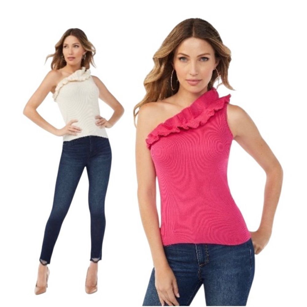 Sofia Vergara One Shoulder Ruffled Knit Tank Top Shirt 2-Pack Size M